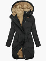 Women's Long Quilted Puffer Jacket with Hood & Zip Placket - Warm Winter Outerwear