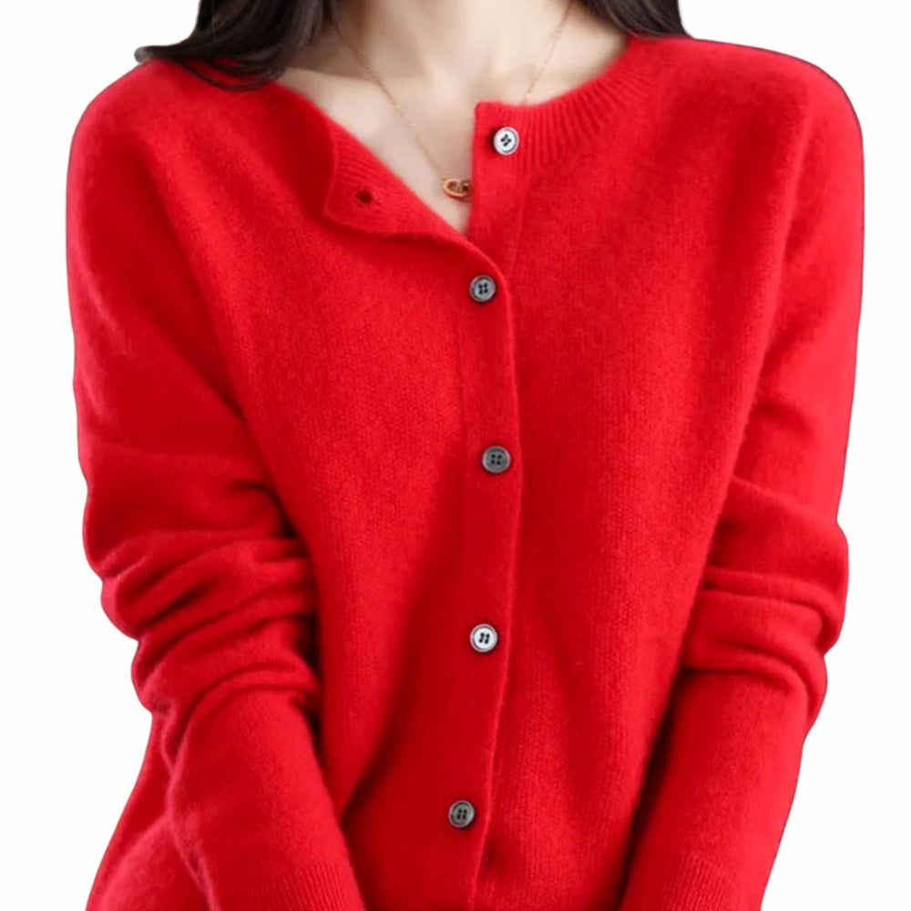 Madison | Women's Long-Sleeve Crew-Neck Button Merino Wool Cardigan Sweater