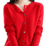 Madison | Women's Long-Sleeve Crew-Neck Button Merino Wool Cardigan Sweater