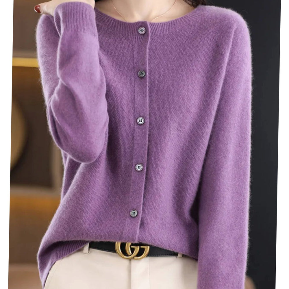 Madison | Women's Long-Sleeve Crew-Neck Button Merino Wool Cardigan Sweater - 10
