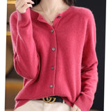 Madison | Women's Long-Sleeve Crew-Neck Button Merino Wool Cardigan Sweater - 2