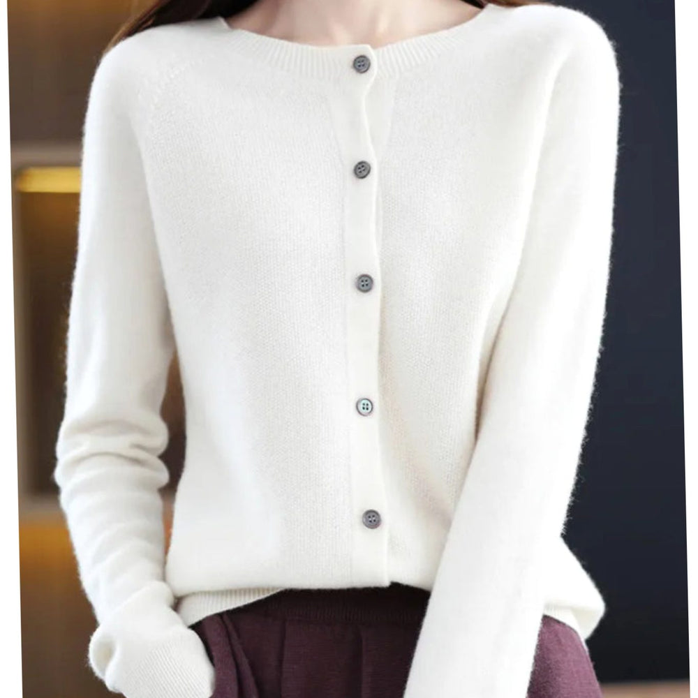 Madison | Women's Long-Sleeve Crew-Neck Button Merino Wool Cardigan Sweater - 3