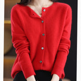 Madison | Women's Long-Sleeve Crew-Neck Button Merino Wool Cardigan Sweater - 4