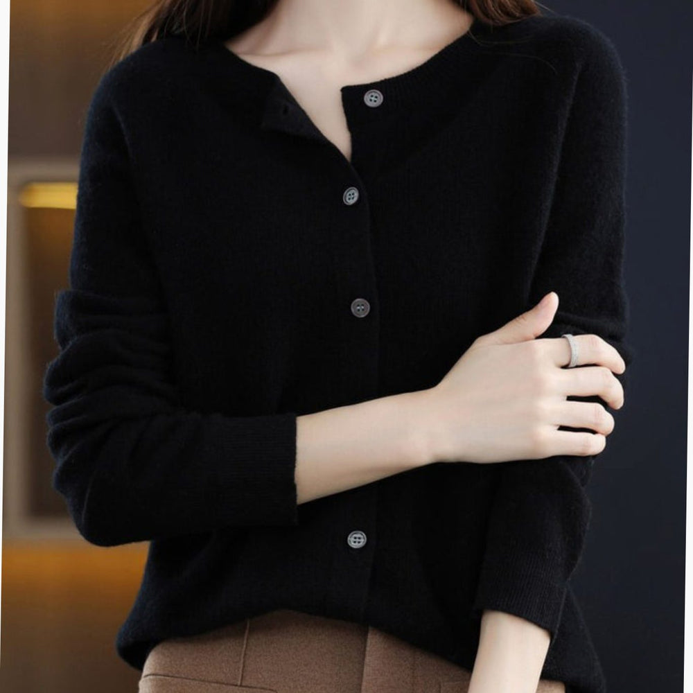 Madison | Women's Long-Sleeve Crew-Neck Button Merino Wool Cardigan Sweater - 6