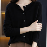 Madison | Women's Long-Sleeve Crew-Neck Button Merino Wool Cardigan Sweater - 6