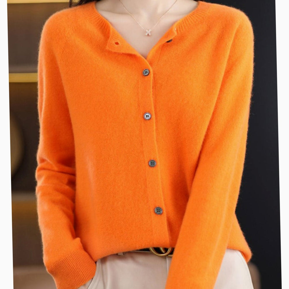 Madison | Women's Long-Sleeve Crew-Neck Button Merino Wool Cardigan Sweater - 8