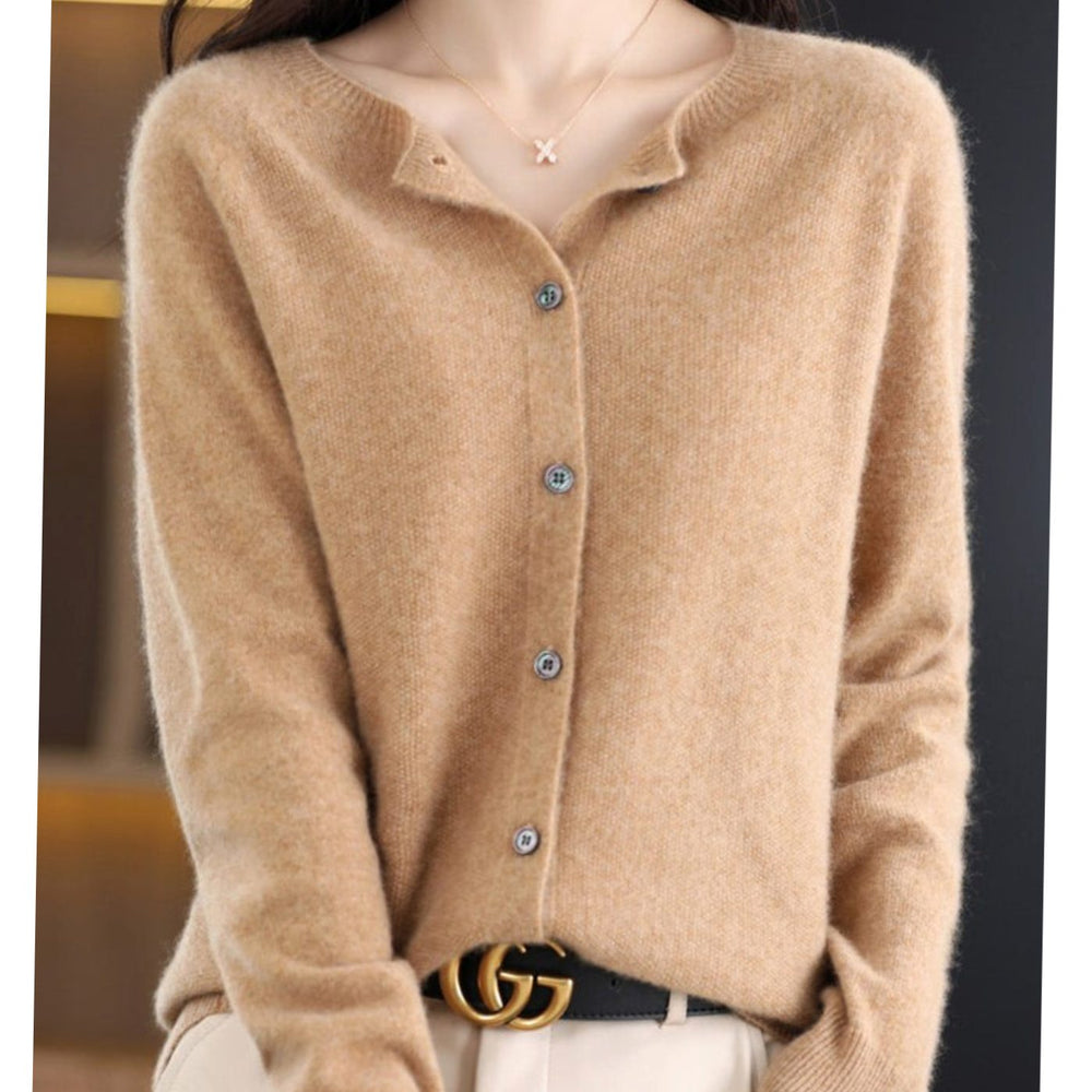 Madison | Women's Long-Sleeve Crew-Neck Button Merino Wool Cardigan Sweater - 9