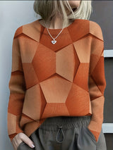 Charlotte | Women's Long-Sleeve Geometric Print Knit Sweater Crewneck Top