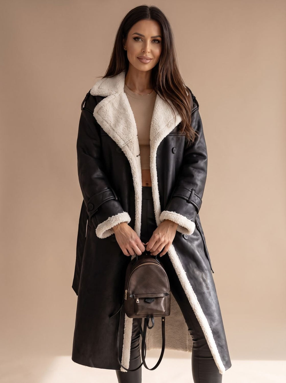 Grace | Women's Long Teddy Winter Coat Double-Breasted Sherpa Belted