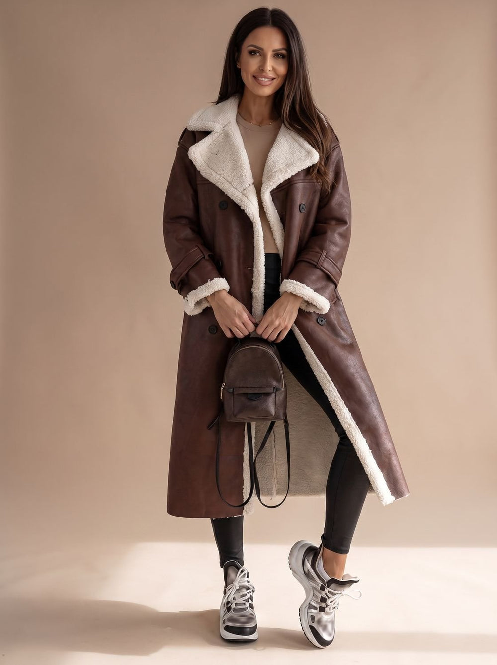 Grace | Women's Long Teddy Winter Coat Double-Breasted Sherpa Belted