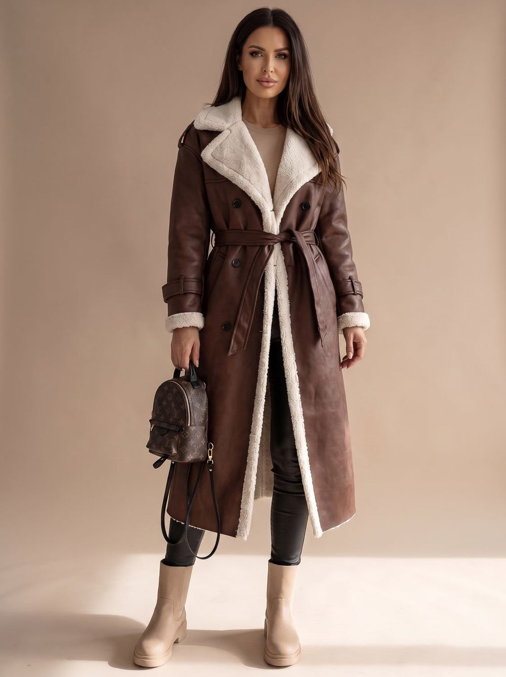 Grace | Women's Long Teddy Winter Coat Double-Breasted Sherpa Belted