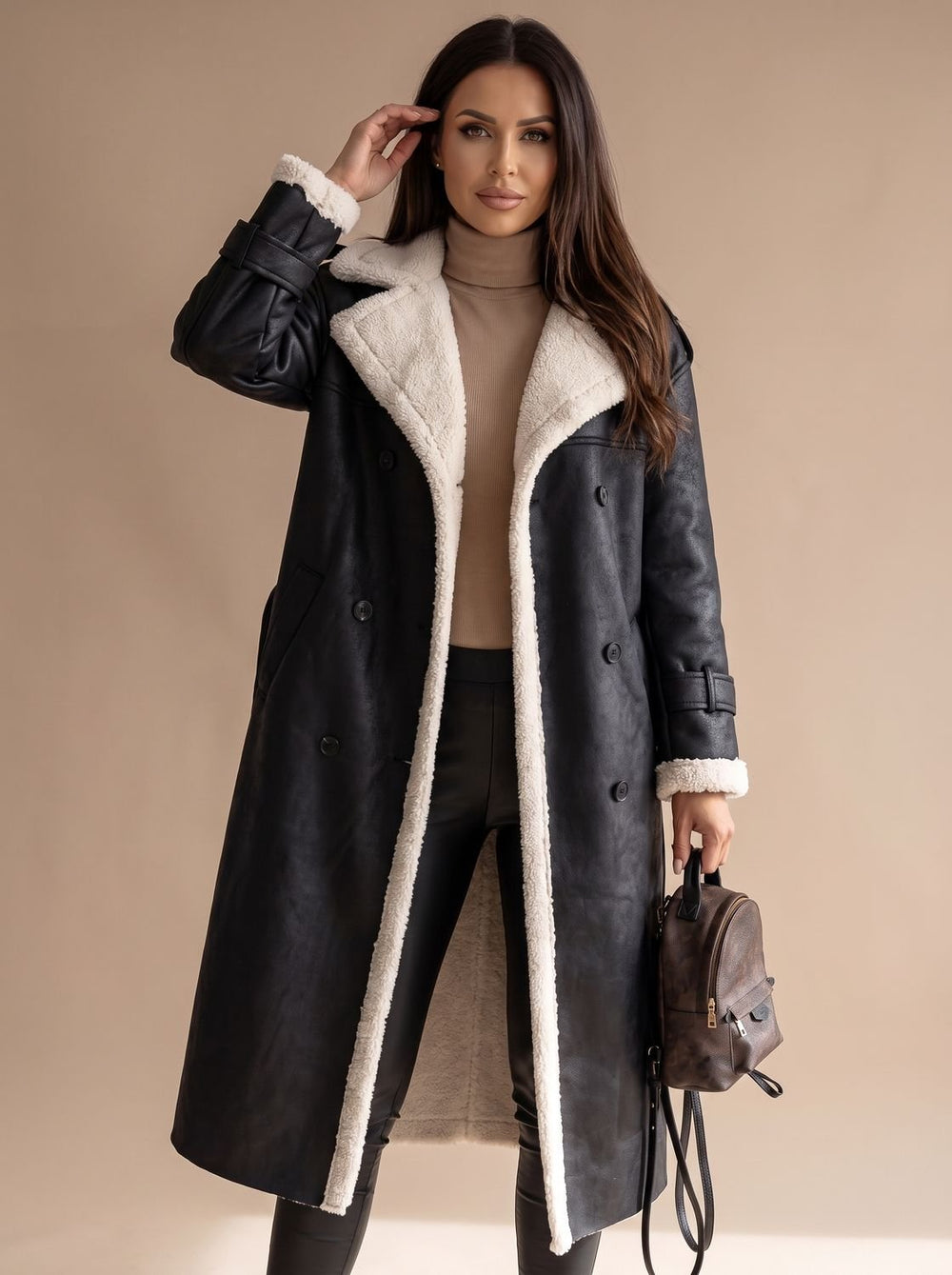 Grace | Women's Long Teddy Winter Coat Double-Breasted Sherpa Belted