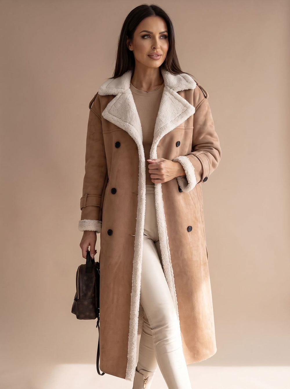 Grace | Women's Long Teddy Winter Coat Double-Breasted Sherpa Belted