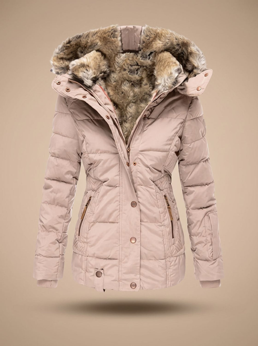 Layla | Women's Longline Quilted Puffer Coat Faux Fur Hooded