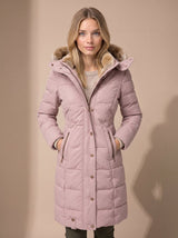 Layla | Women's Longline Quilted Puffer Coat Faux Fur Hooded