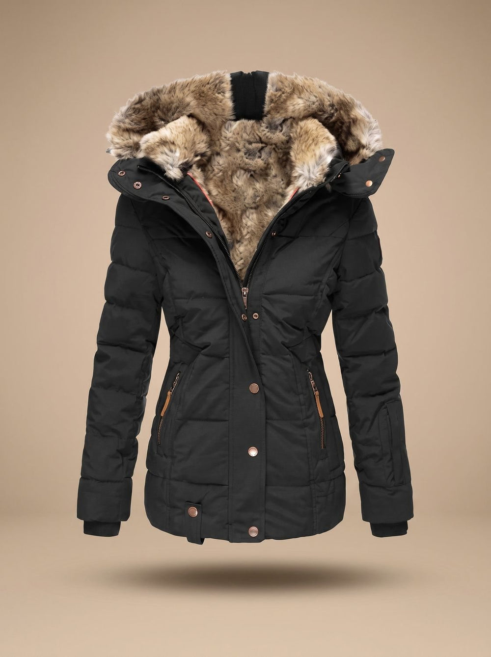 Layla | Women's Longline Quilted Puffer Coat Faux Fur Hooded