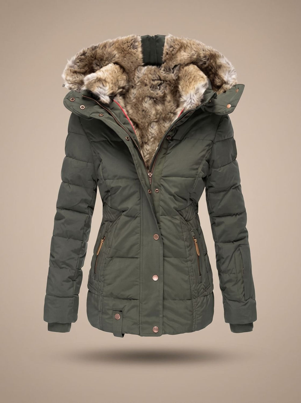Layla | Women's Longline Quilted Puffer Coat Faux Fur Hooded