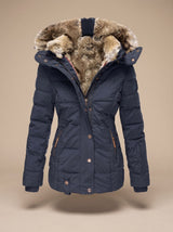Layla | Women's Longline Quilted Puffer Coat Faux Fur Hooded