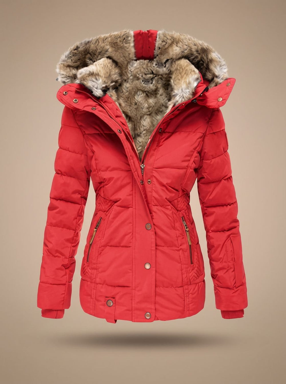 Layla | Women's Longline Quilted Puffer Coat Faux Fur Hooded