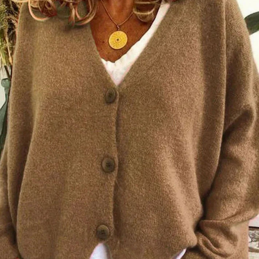 Luna | Women's Loose-Fit V-Neck Button-Front Knit Cardigan