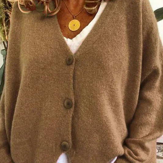 Luna | Women's Loose-Fit V-Neck Button-Front Knit Cardigan