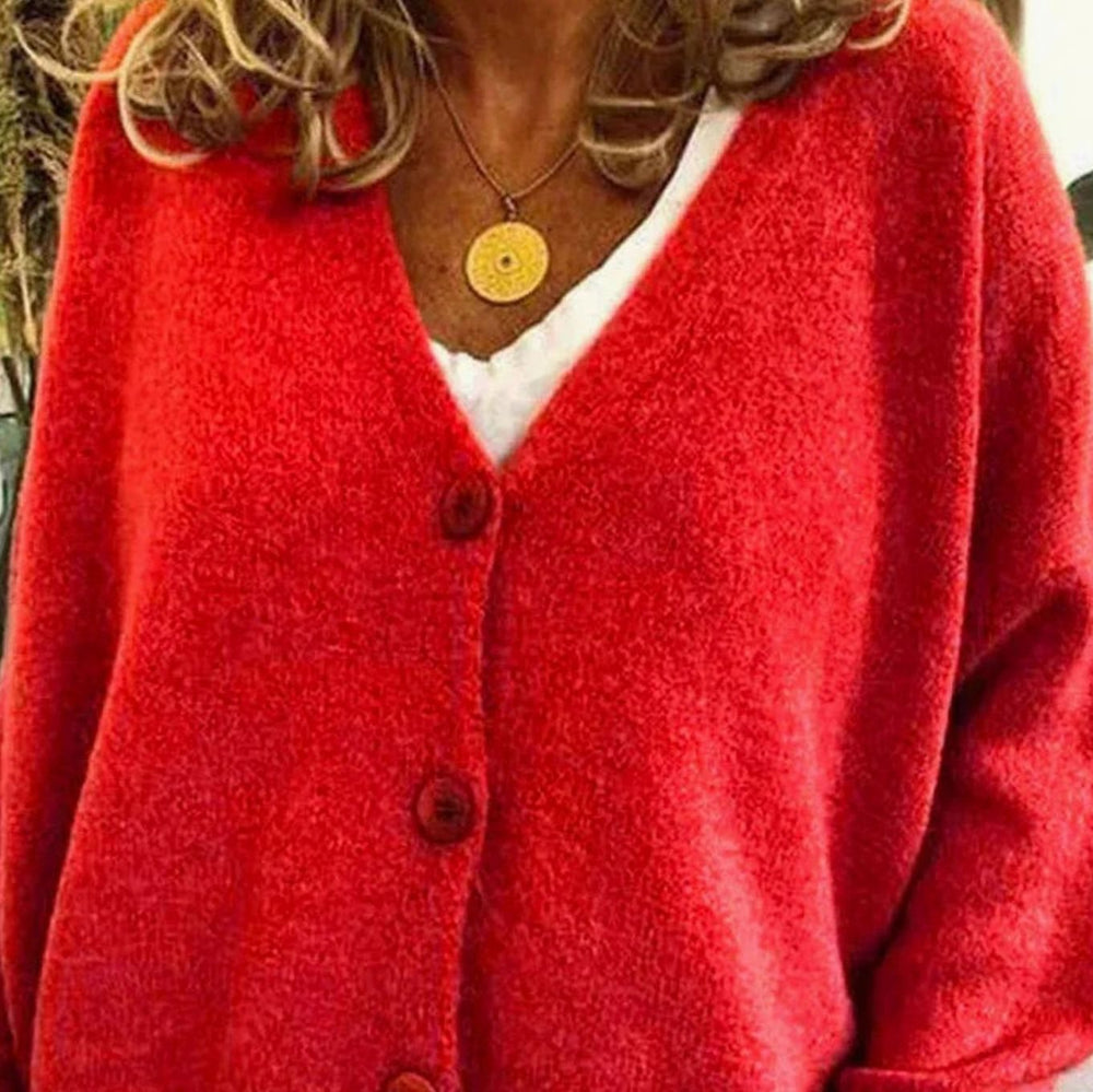 Luna | Women's Loose-Fit V-Neck Button-Front Knit Cardigan - 10
