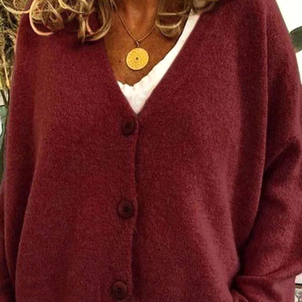 Luna | Women's Loose-Fit V-Neck Button-Front Knit Cardigan - 11