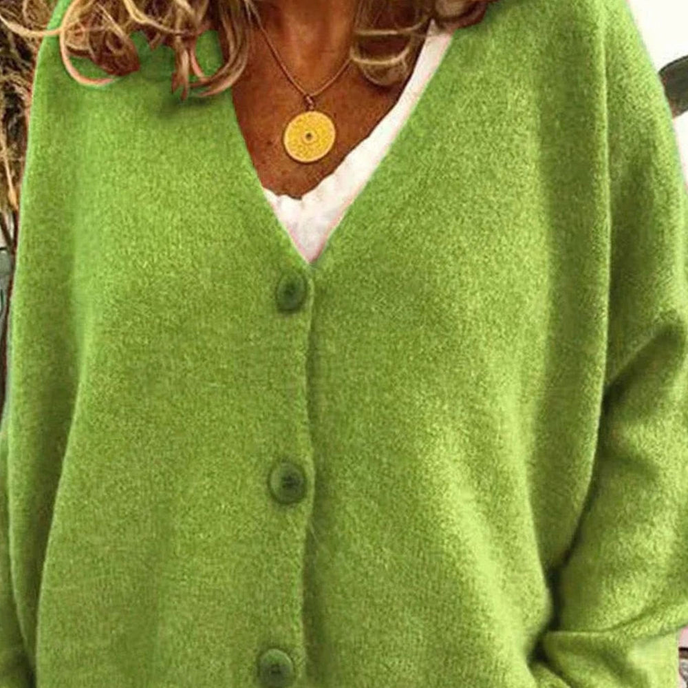 Luna | Women's Loose-Fit V-Neck Button-Front Knit Cardigan - 12