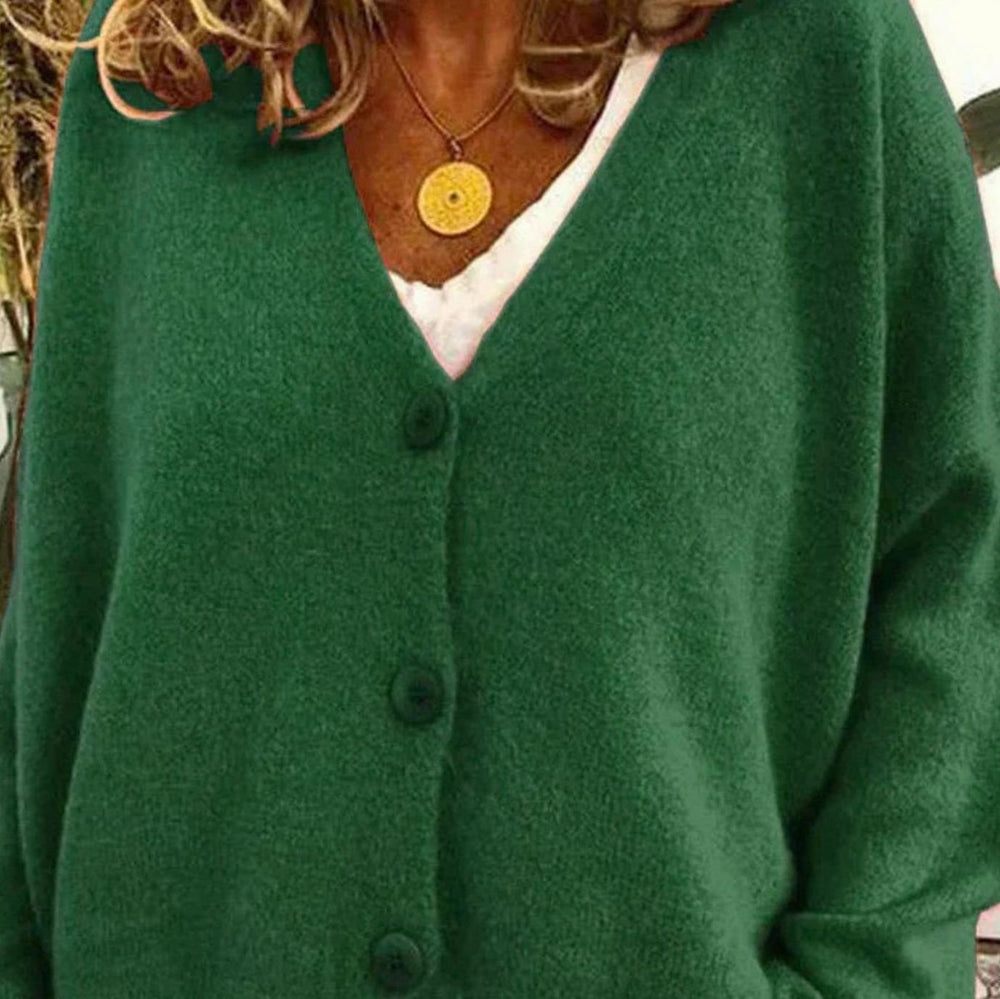 Luna | Women's Loose-Fit V-Neck Button-Front Knit Cardigan - 13