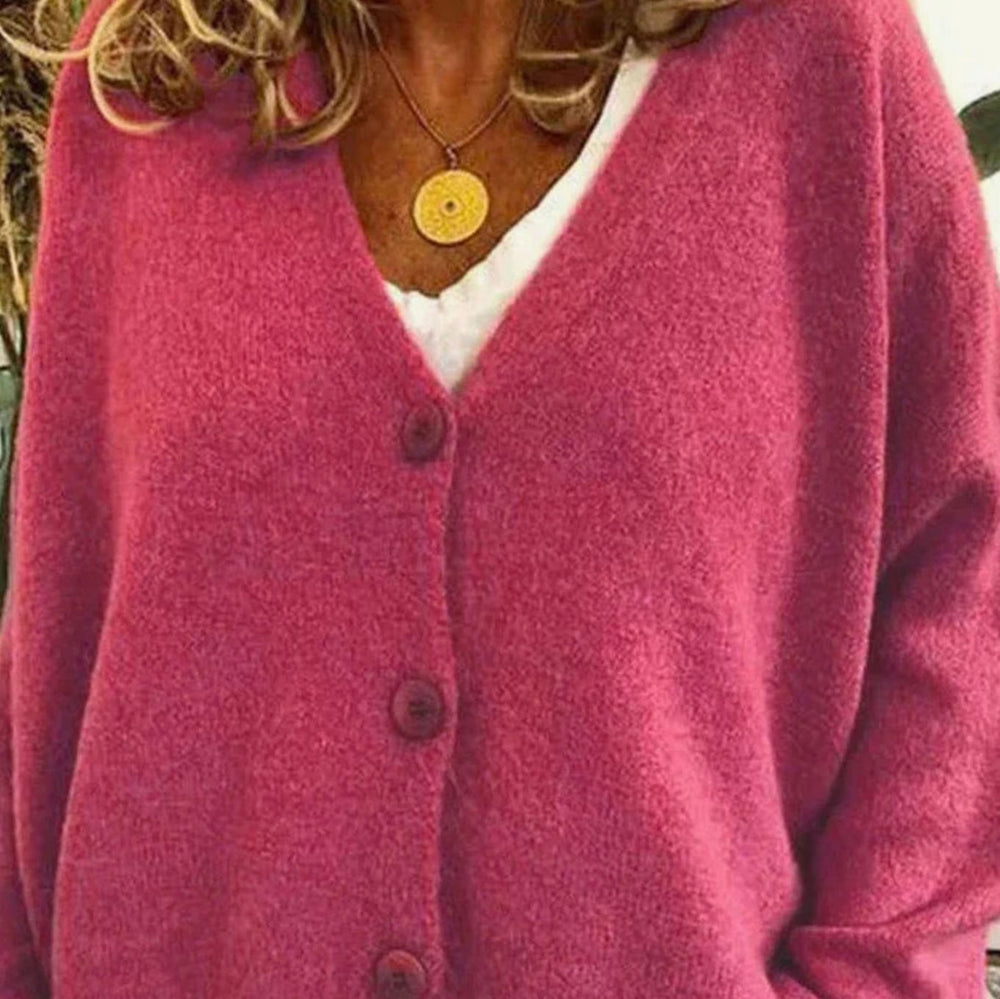 Luna | Women's Loose-Fit V-Neck Button-Front Knit Cardigan - 14