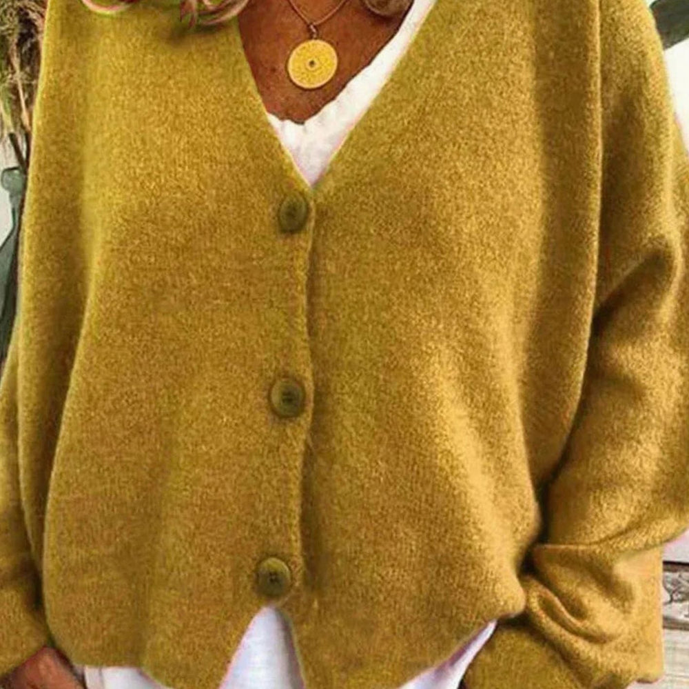 Luna | Women's Loose-Fit V-Neck Button-Front Knit Cardigan - 2