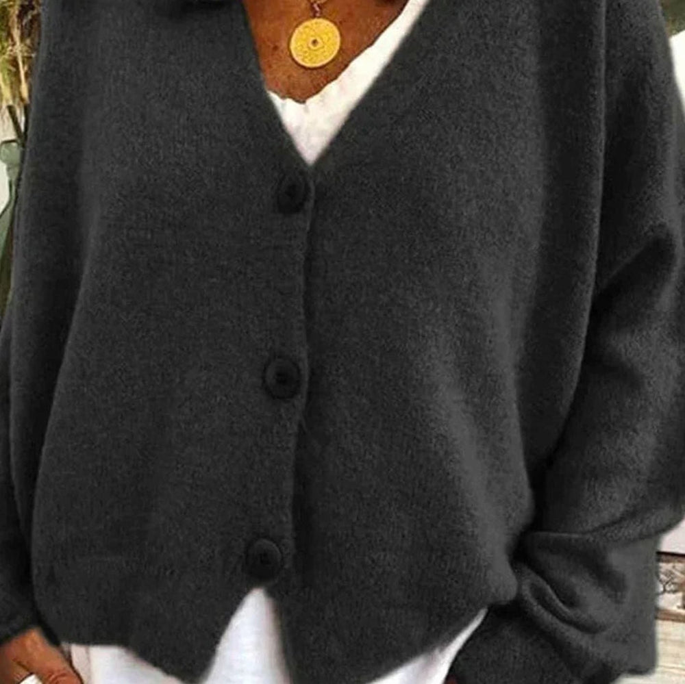 Luna | Women's Loose-Fit V-Neck Button-Front Knit Cardigan - 4