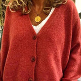 Luna | Women's Loose-Fit V-Neck Button-Front Knit Cardigan - 5