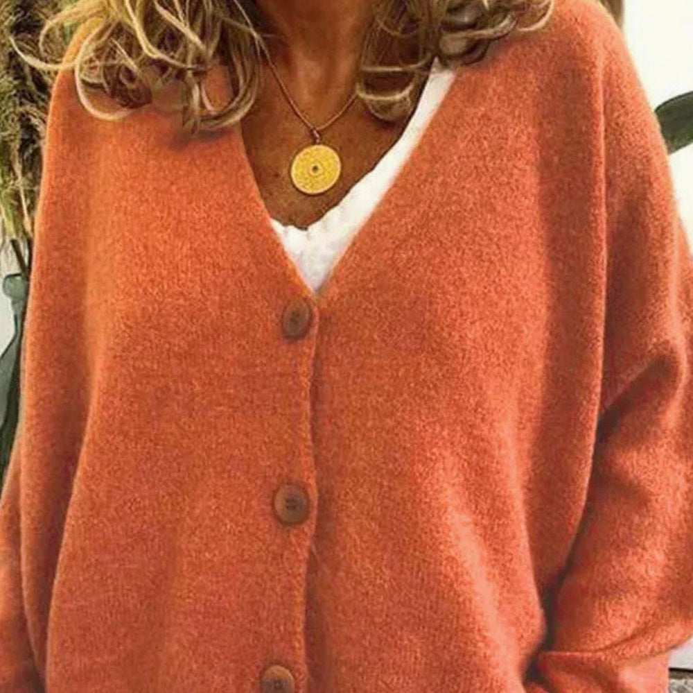 Luna | Women's Loose-Fit V-Neck Button-Front Knit Cardigan - 9