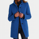 Women's Mid-Length Blend Coat with Stand Collar & Patch Pockets - Stylish Outerwear for All Seasons