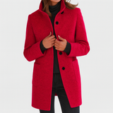 Women's Mid-Length Blend Coat with Stand Collar & Patch Pockets - Stylish Outerwear for All Seasons