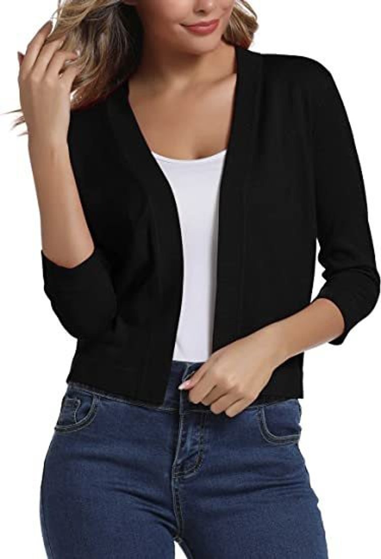 Olivia | Women's Open-Front 3/4 Sleeve Cropped Cardigan
