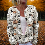 Madison | Women's Open-Front Halloween Knit Cardigan Ghost Pumpkin Print