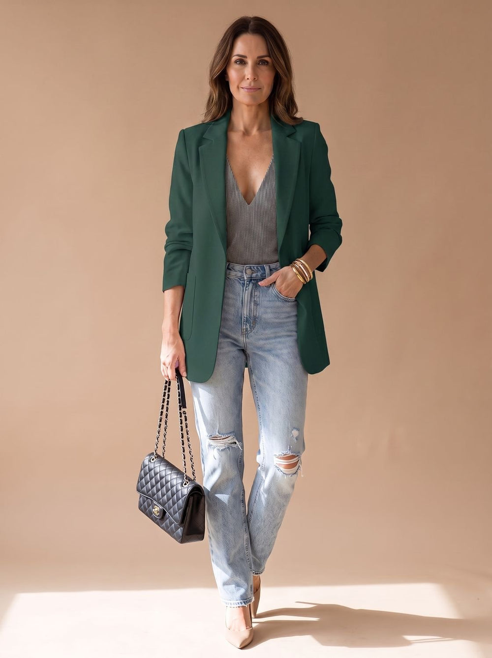 Penelope | Women's Open-Front Lapel Mid-Length Casual Smart Blazer