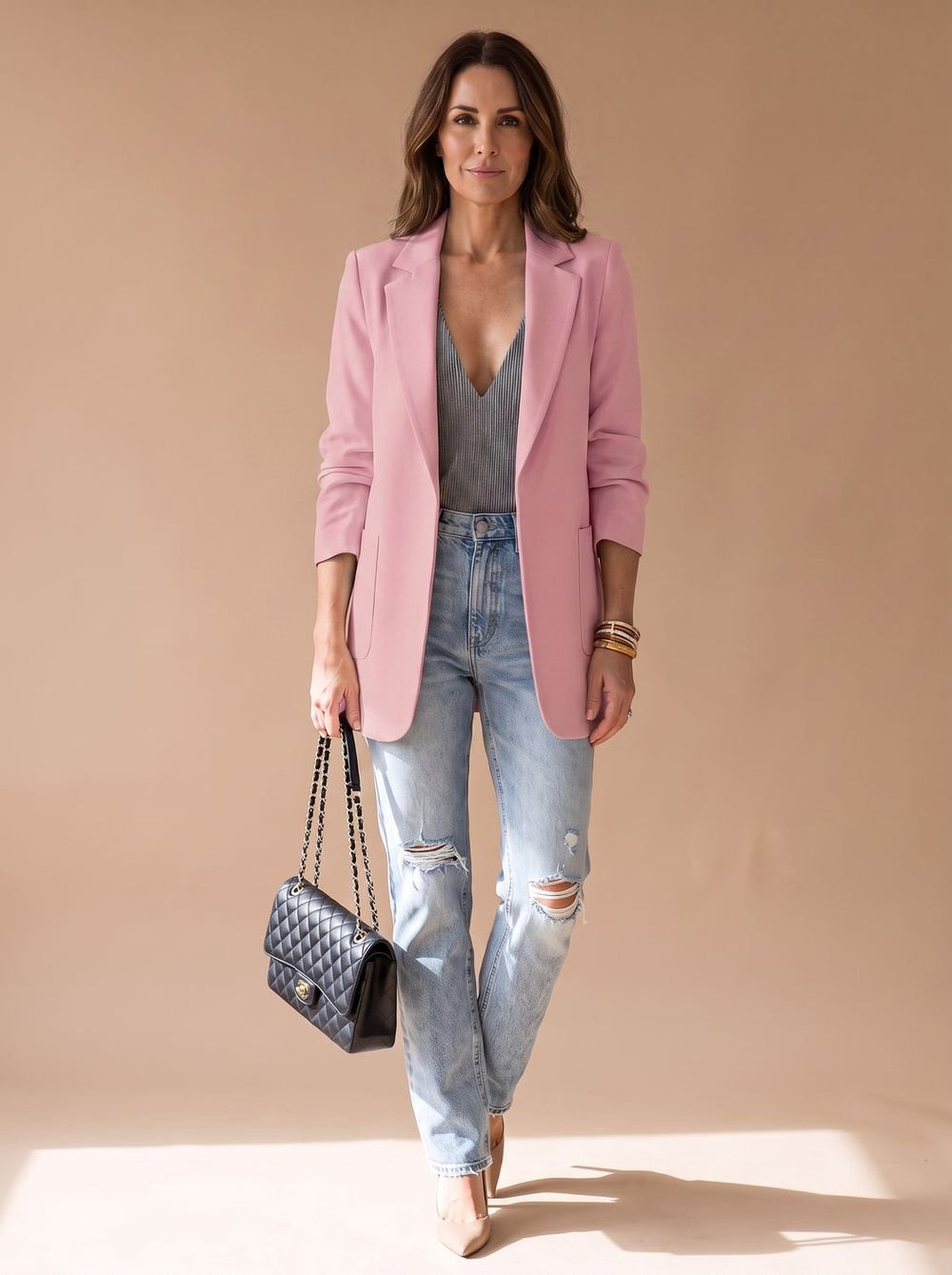 Penelope | Women's Open-Front Lapel Mid-Length Casual Smart Blazer