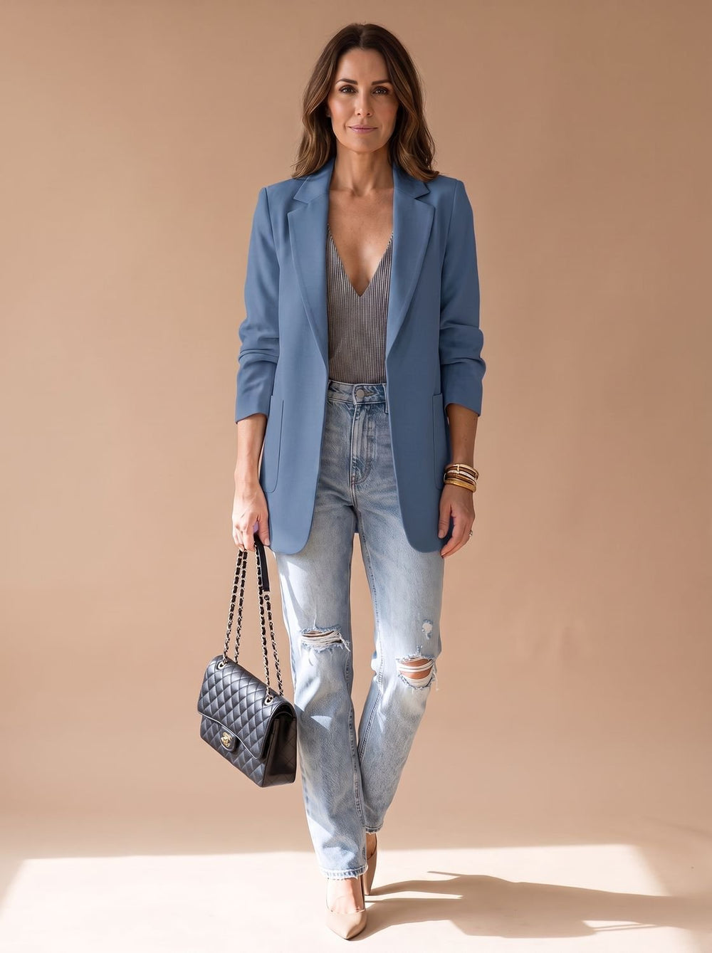 Penelope | Women's Open-Front Lapel Mid-Length Casual Smart Blazer