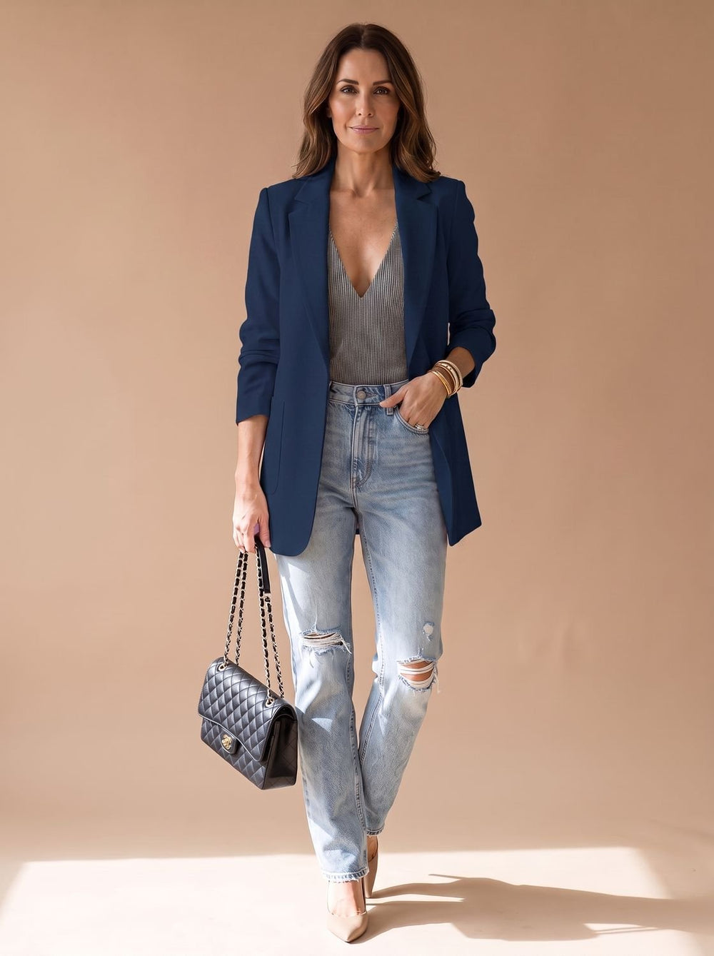 Penelope | Women's Open-Front Lapel Mid-Length Casual Smart Blazer