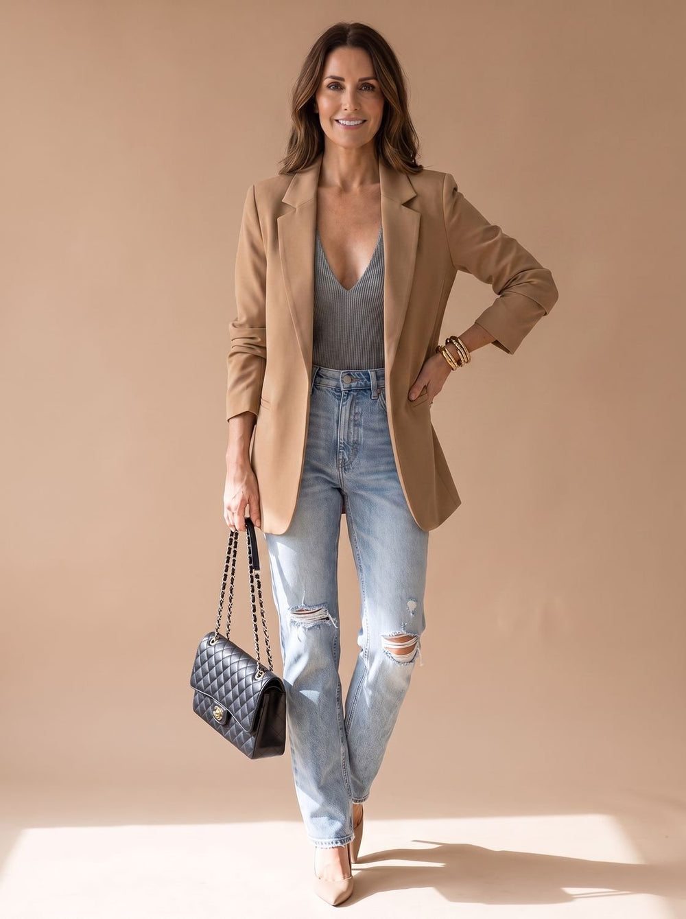 Penelope | Women's Open-Front Lapel Mid-Length Casual Smart Blazer