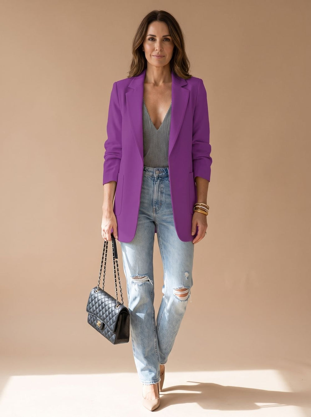 Penelope | Women's Open-Front Lapel Mid-Length Casual Smart Blazer