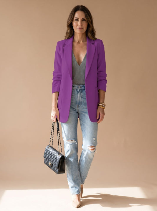 Penelope | Women's Open-Front Lapel Mid-Length Casual Smart Blazer