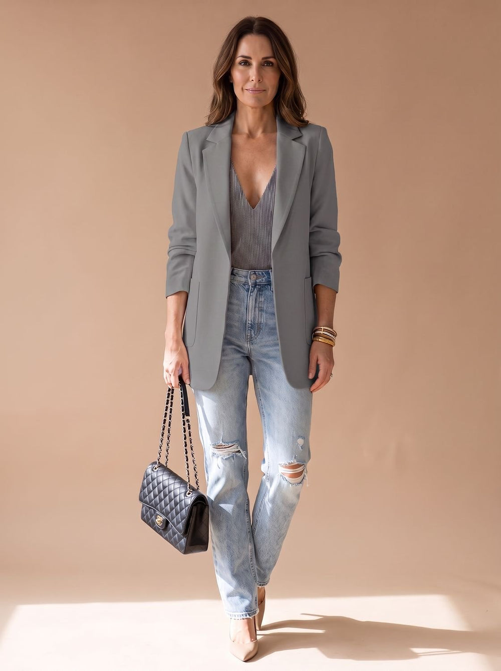 Penelope | Women's Open-Front Lapel Mid-Length Casual Smart Blazer