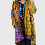 Penelope | Women's Open-Front Patchwork Print Long Cardigan