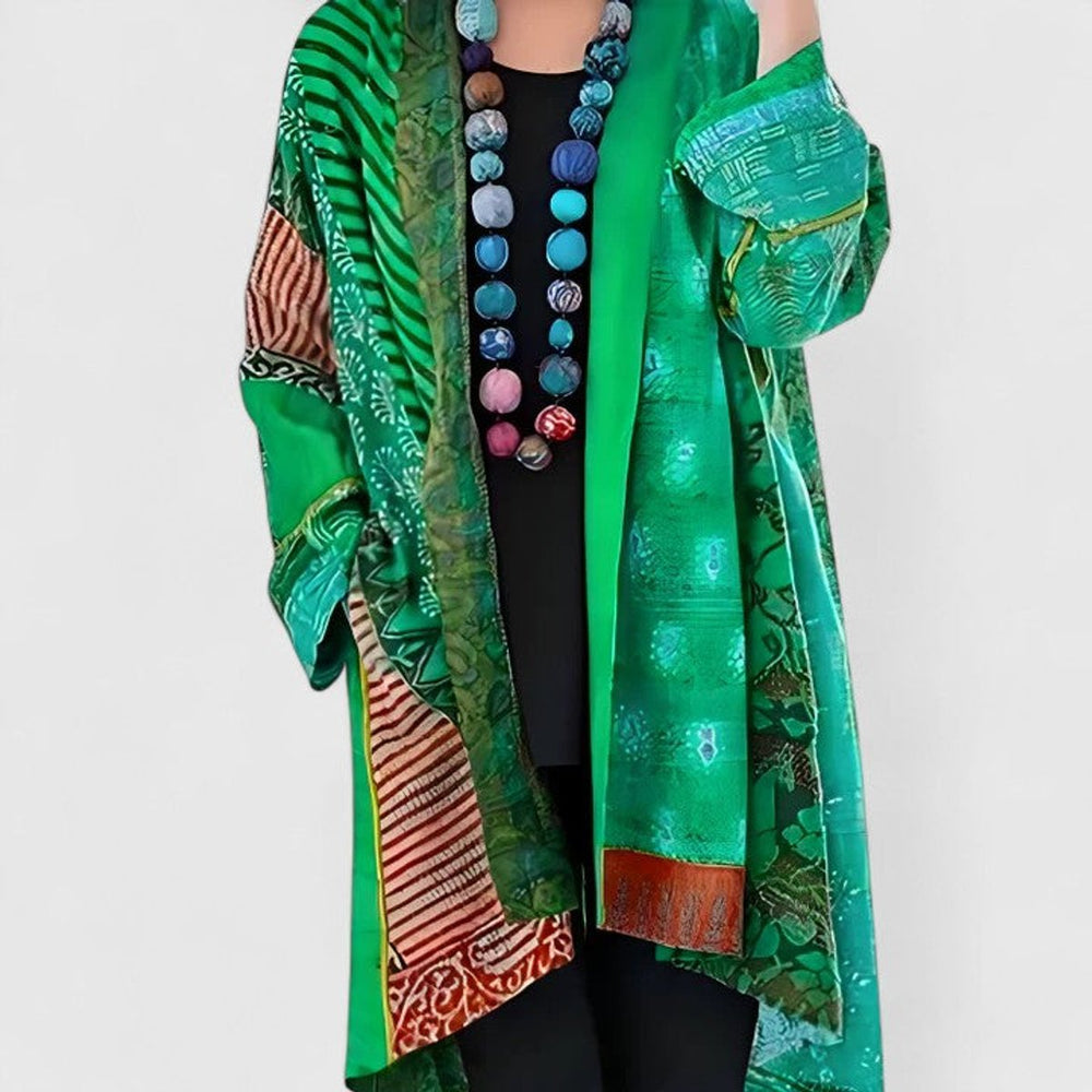 Penelope | Women's Open-Front Patchwork Print Long Cardigan