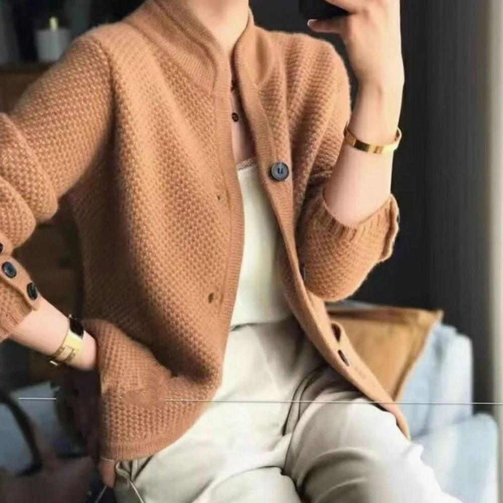 Sophia | Women's Open-Pocket V-Neck Knit Button Cardigan Sweater - 2