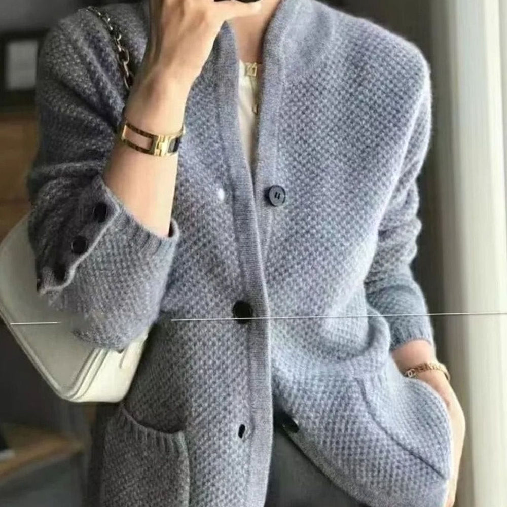 Sophia | Women's Open-Pocket V-Neck Knit Button Cardigan Sweater - 3